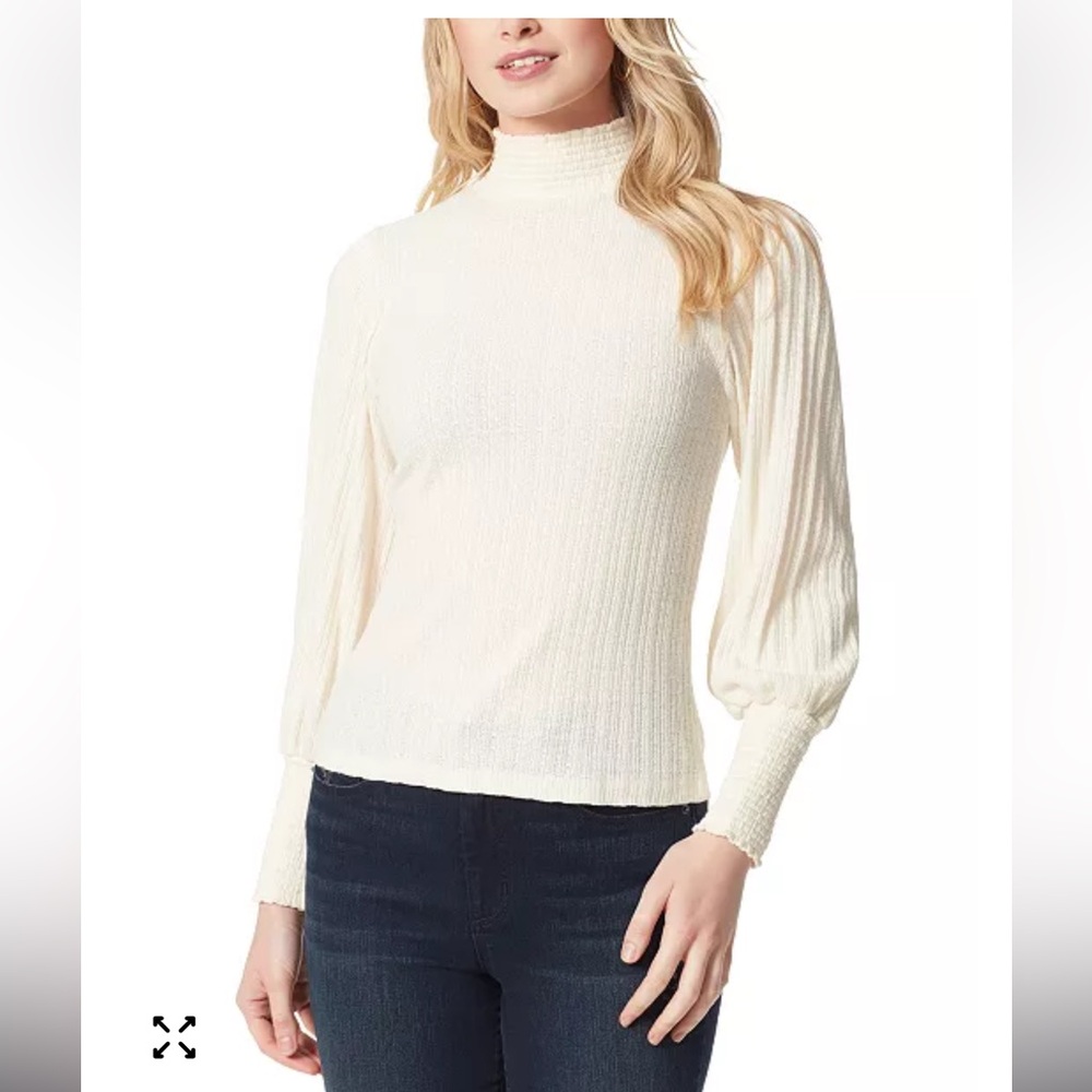 Jessica Simpson Kaye Mock-Neck Smocked-Cuff‎ Sweater Cream Size Large NWT